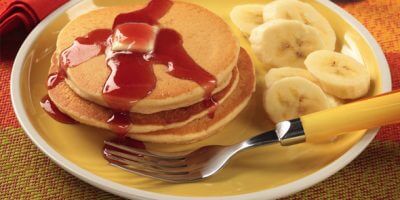 Peanut Butter Pancakes with Strawberry Syrup recipe