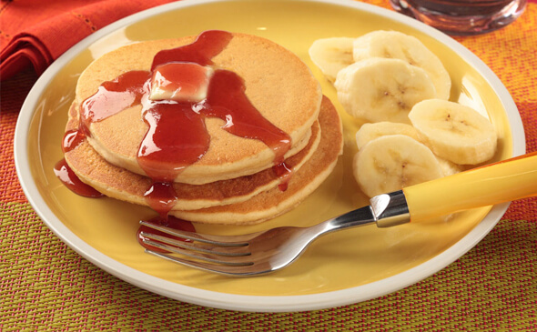 Peanut Butter Pancakes with Strawberry Syrup