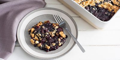 Blueberry & Cherry Cobbler with White Chocolate & Mint Biscuit Crumble image