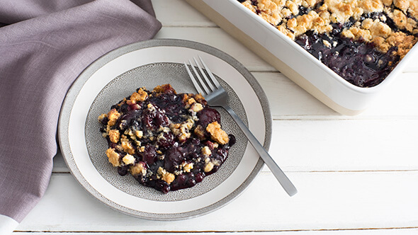 Blueberry & Cherry Cobbler with White Chocolate & Mint Biscuit Crumble