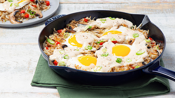 Hash Brown Skillet with Eggs & Sausage Gravy